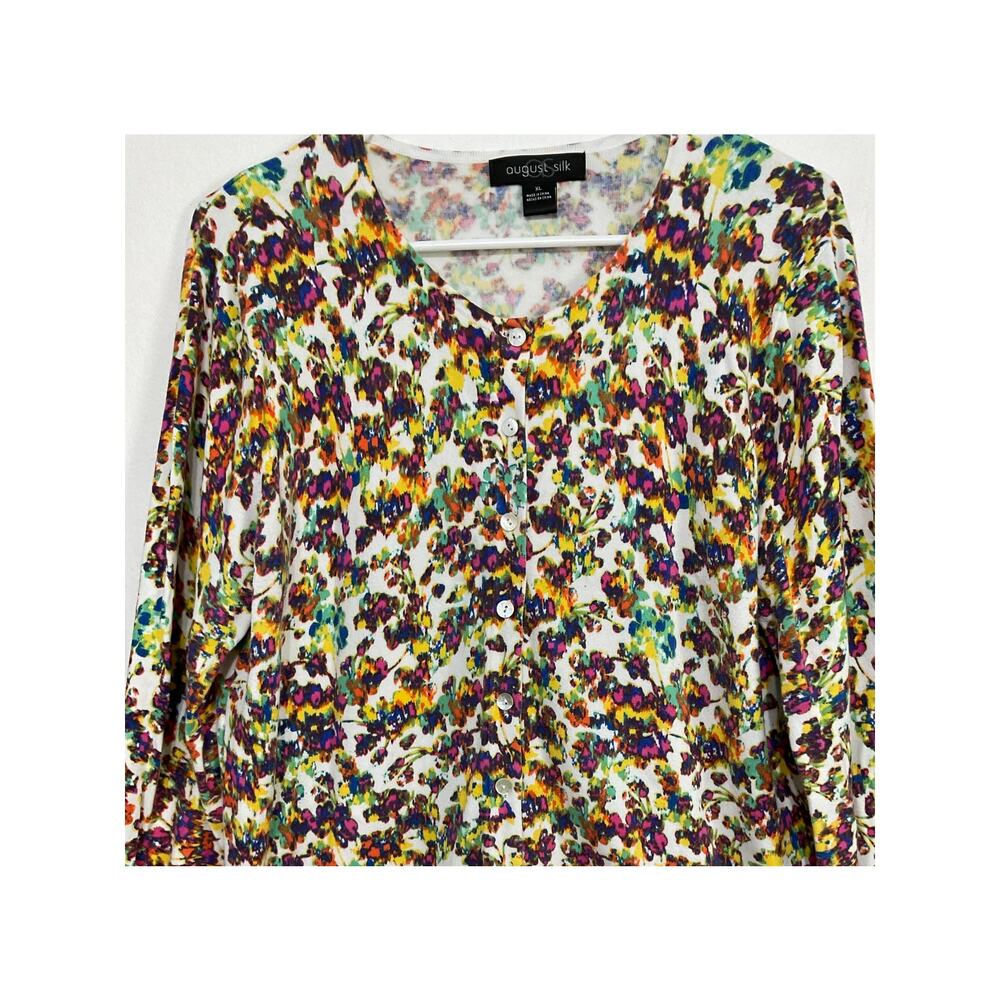 VTG August Silk Blurred Floral Knit Cardigan Sz X-Large Long Sleeve Button Front - Picture 3 of 6